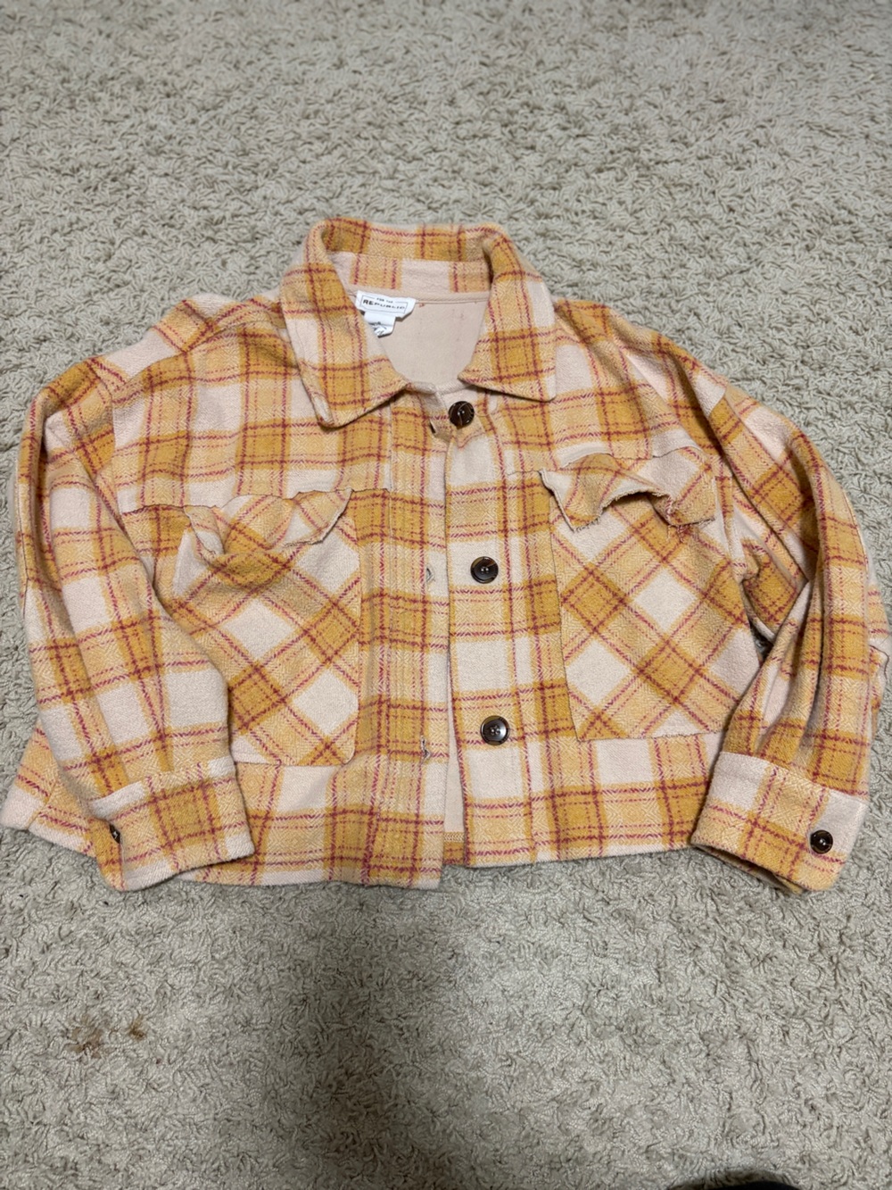For The Republic Cream, Yellow & Tan Plaid Teddy Jacket